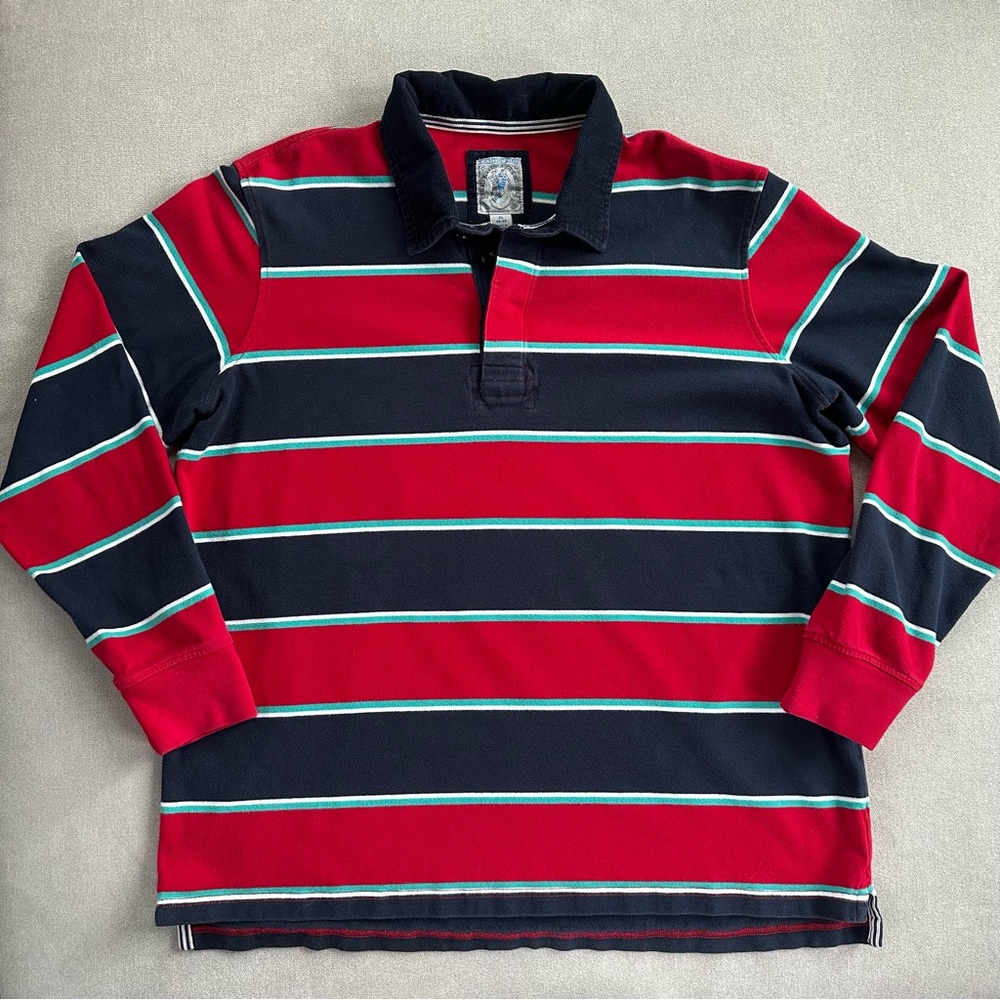 Lands' End Vintage Authentic Rugby Shirt. Red/Navy Stripes. XL.